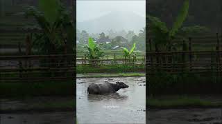 Buffalo Bathing In The Rain Pure Village Calm
