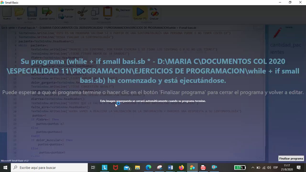 CICLO WHILE Y CONDICIONAL EN SMALL BASIC - YouTube