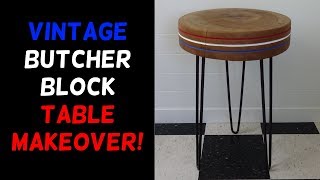 Vintage Butcher Block Hairpin Table Makeover!