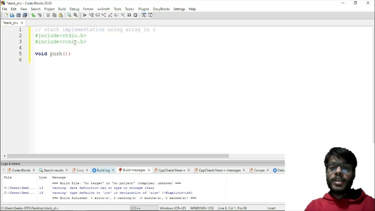 Implementation of stack data structure using Arrays in C programming ...