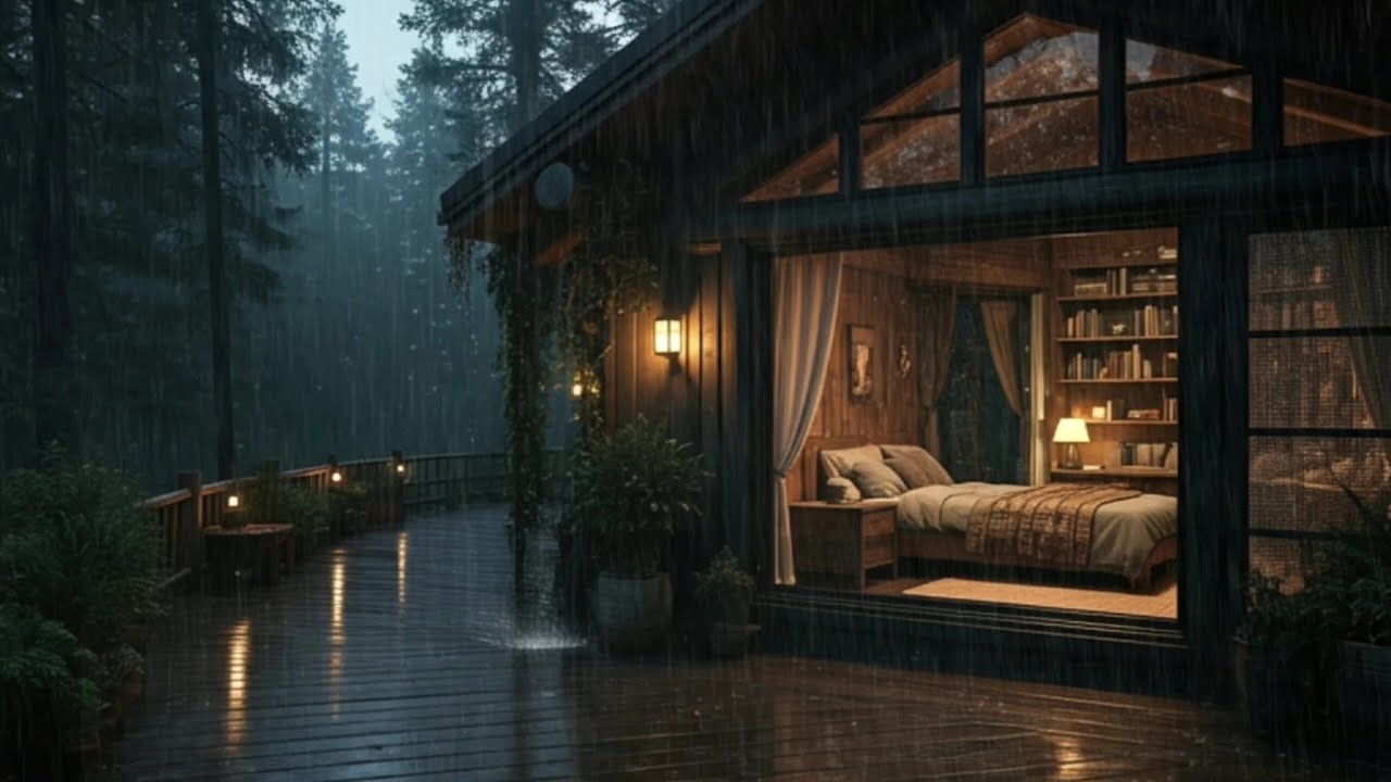Night Rain Tapping a Forest Cabin | Rain Sounds for Deep Sleep & Pure ...