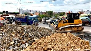 Beat The Best Landfilling flooded & Cleaning Sidewalk Highway & Cutting Slope Forest Trees, Roots
