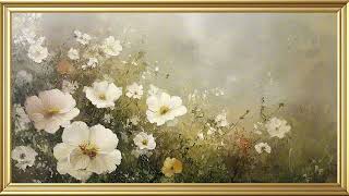 White Wildflower Bloom Oil Painting Golden Misty Meadow Soft Light | 4K Vintage Wallpaper Art screenshot 1