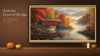 Autumn Covered Bridge | Misty Fall TV Art in Gold Frame | 4 Hours 4K screenshot 4