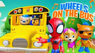 Wheels on the bus song Paw Patrol, Bluey, Spidey and Octonauts toys- Pretend Play for Kids