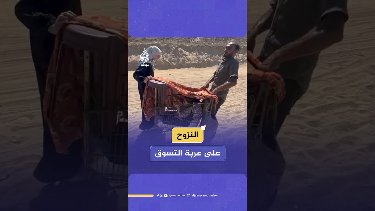 عائلة لم تجد سوى عربة التسوق لتكون مأوى لأطفالها خلال رحلة النزوح من غزة إلى المجهول