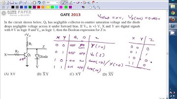 GATE 2013 ECE Boolean expression for Z interms of X and Y, Diode and transistor circuit