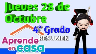 APRENDE EN CASA - RESUMEN  28 DE OCTUBRE  4° GRADO PRIMARIA de 2021