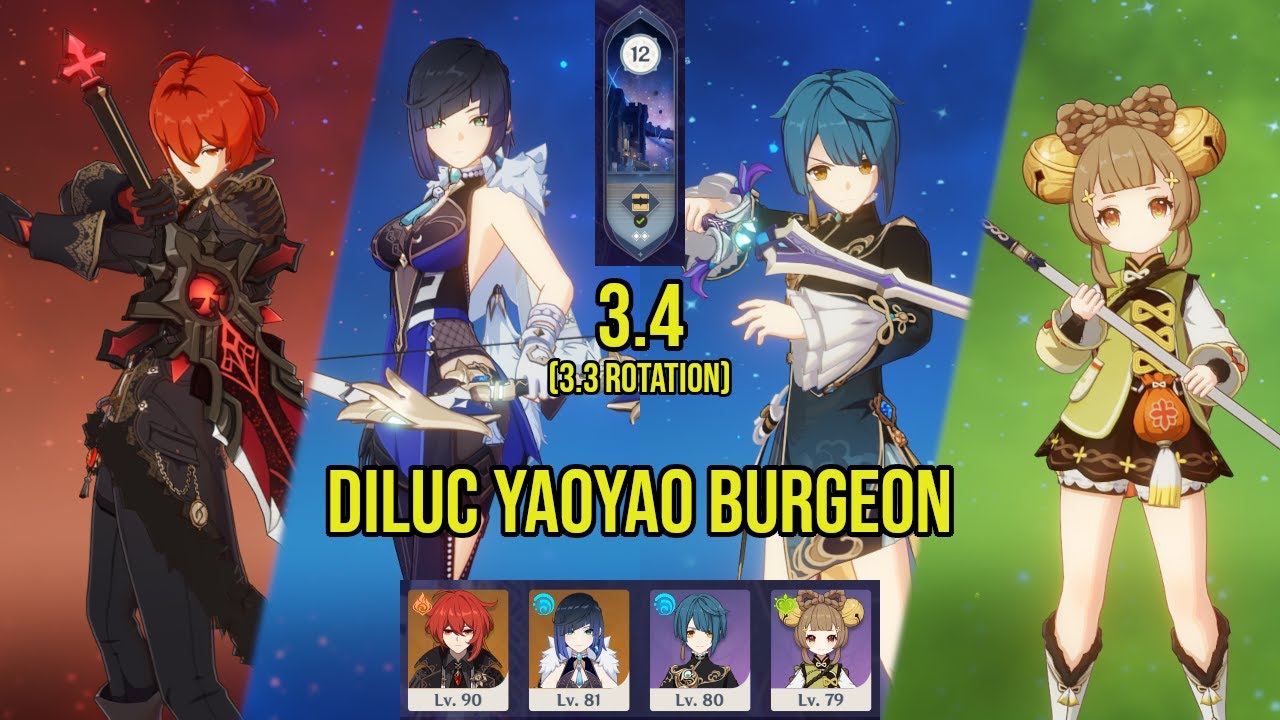 F2P) C0 DILUC YAOYAO Burgeon  3.4 Spiral Abyss Floor 12 (3.3