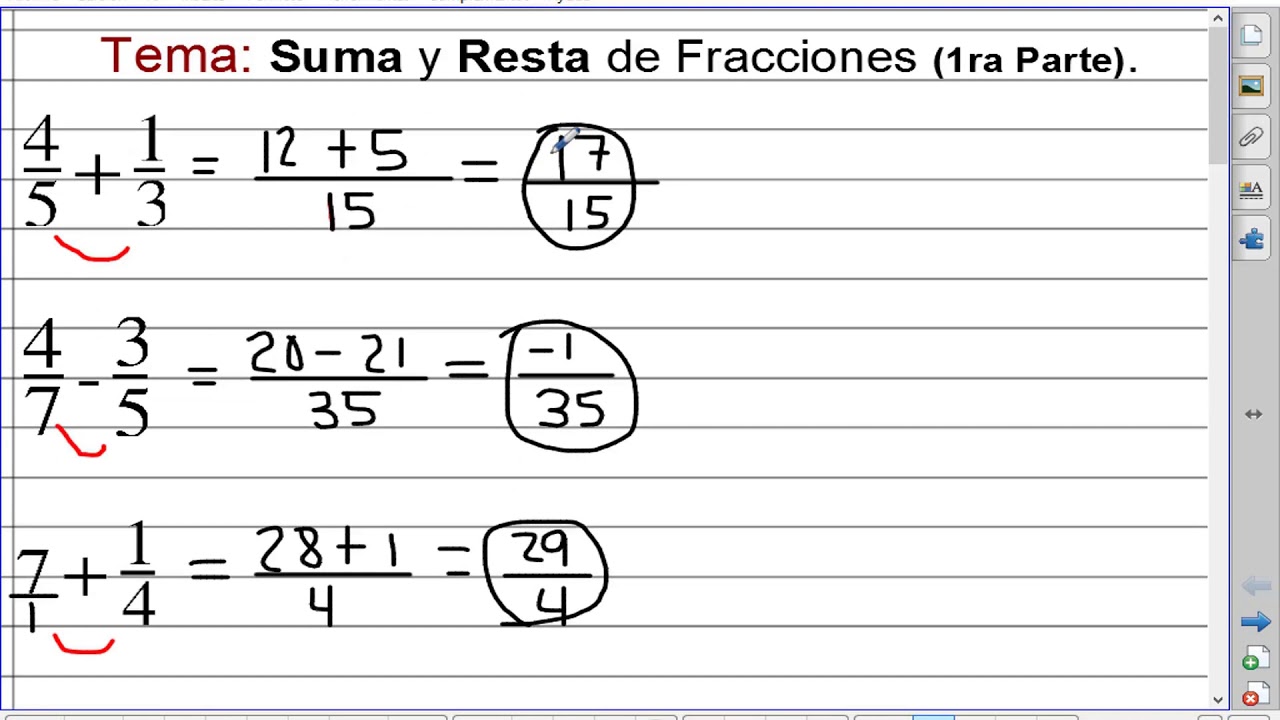 Suma y Resta de Fracciones. - YouTube