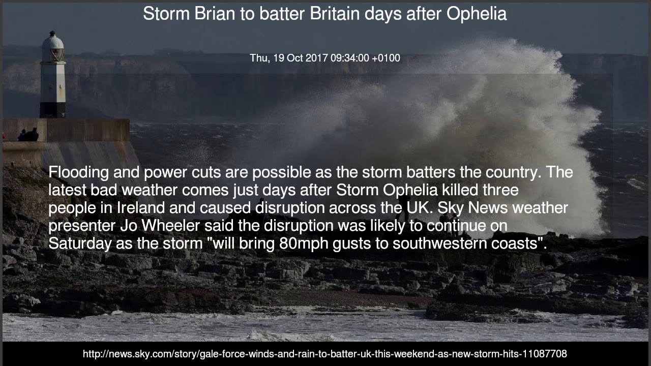 Storm Brian to batter Britain days after Ophelia