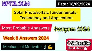Solar Photovoltaic fundamentals, Technology and Application WEEK 8 Quiz | Assignment 8 Solution |