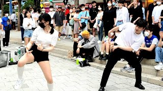 GDM DANCE BUSKING. GDM & HAYEON. DYNAMIC SUPERB PERFORMANCE. WITH GOOD MANNERS. HONGDAE STREET.