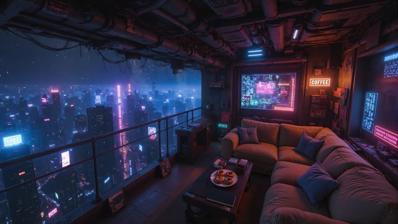 Cozy Cyberpunk Rain Lofi Beats | Rain At Cyberpunk Ambience for Study, Sleep & Night Relax | 4K