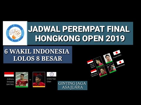 JADWAL PEREMPAT FINAL/8 BESAR HONGKONG OPEN 2019