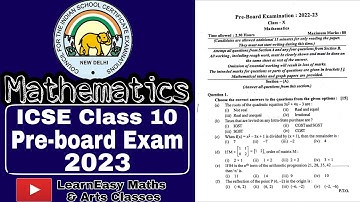 ICSE maths pre-board exam 2023 question paper solution | Answer key | ICSE maths previous year paper