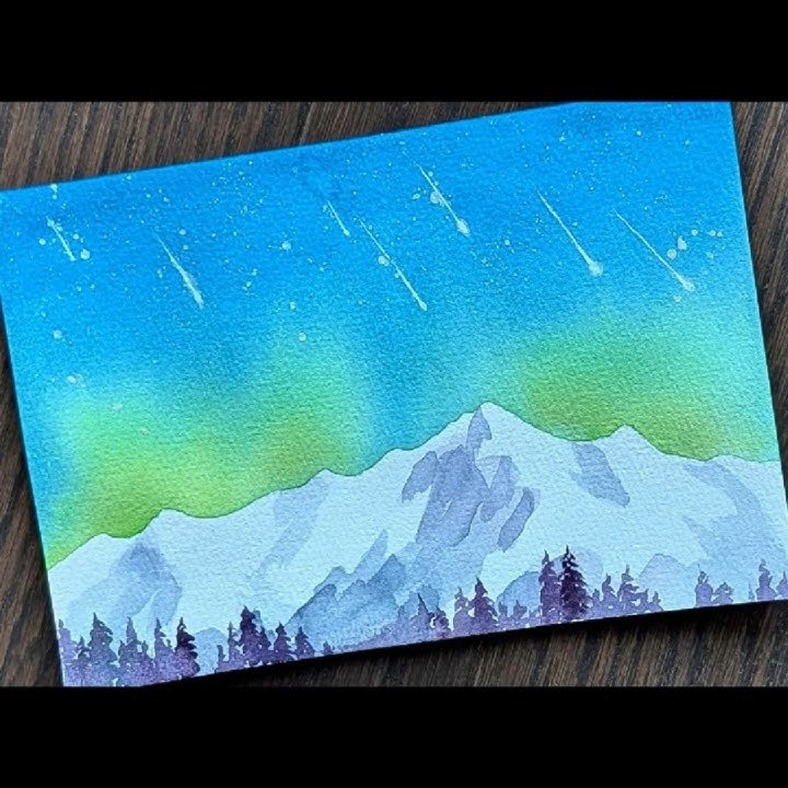 EASY watercolor aurora borealis painting 💚 Northern lights  #easywatercolor #auroraborealis