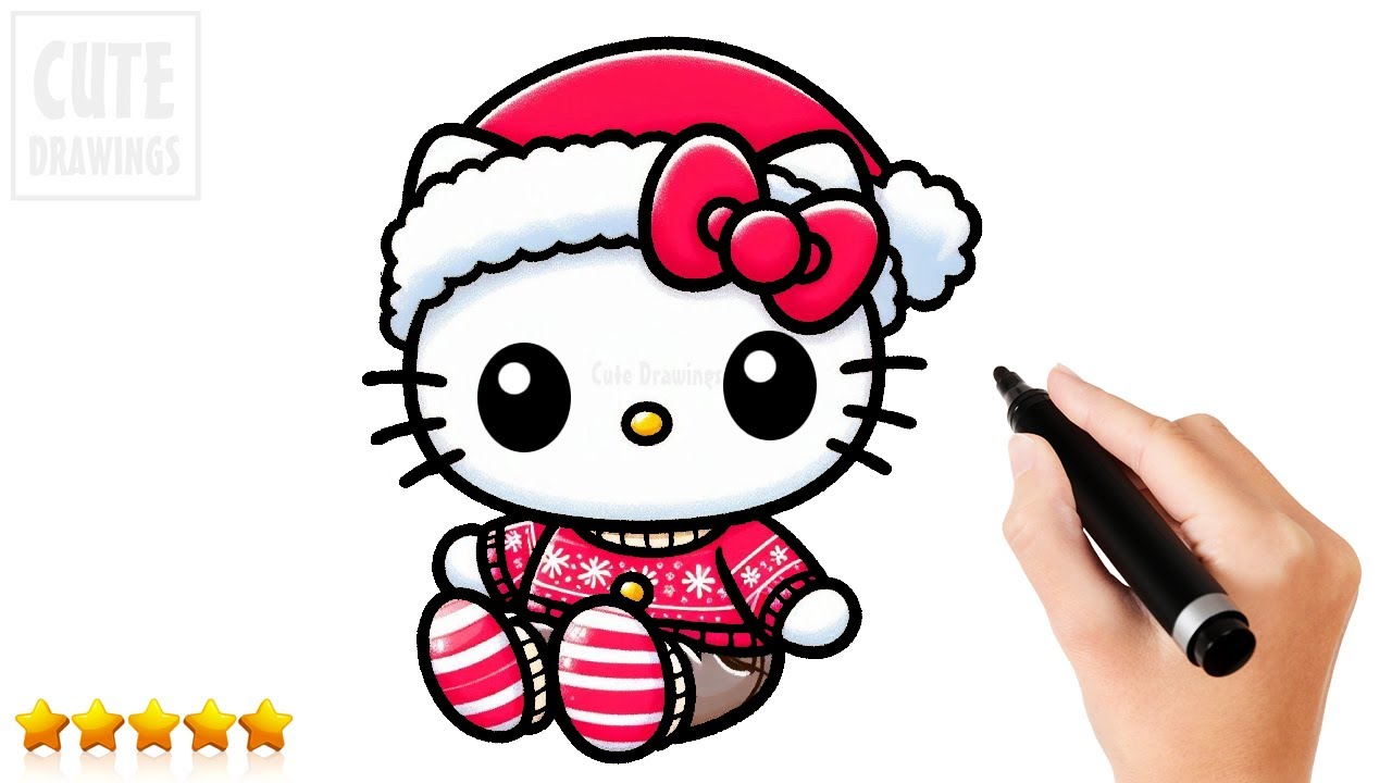 How To Draw a Christmas Hello Kitty 🎄 Easy Step By Step - YouTube