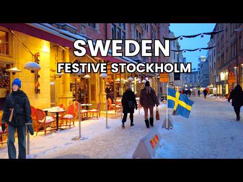 Stockholm, Sweden | Snow Walking Tour 4K | Dec 31, 2024