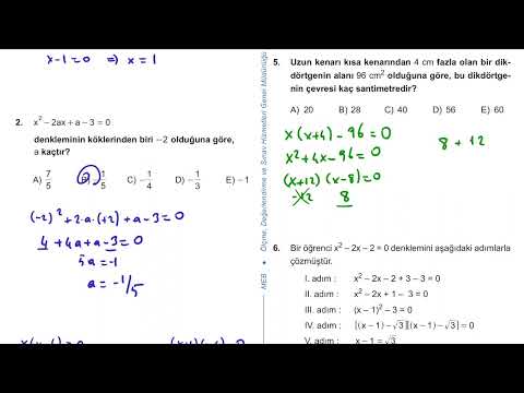 10. Sınıf Matematik Kazanım Kavrama Test 21 (İkinci Dereceden Denklemler) Çözümler