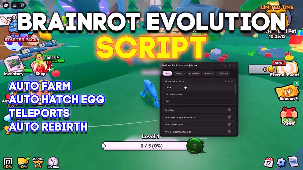 *NEW* BRAINROT EVOLUTION SCRIPT - AUTO FARM, AUTO HATCH, TELEPORTS ...