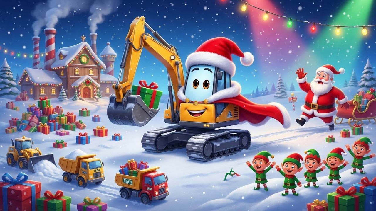 Excavator Saves Christmas! Super Hero Trucks Rescue Santa's Toys | Rescue Diggers Christmas Special