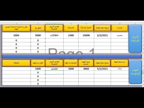 شيت اكسيل جاهز لمحاسب مستلم العهدة