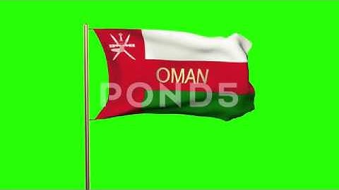 Oman Flag With Title Waving In The Wind. Looping Sun Rises Style. Animation