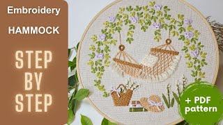 Embroidery Hammock +PDF-pattern - summer embroidery, embroidery design, hammock design, boho decor