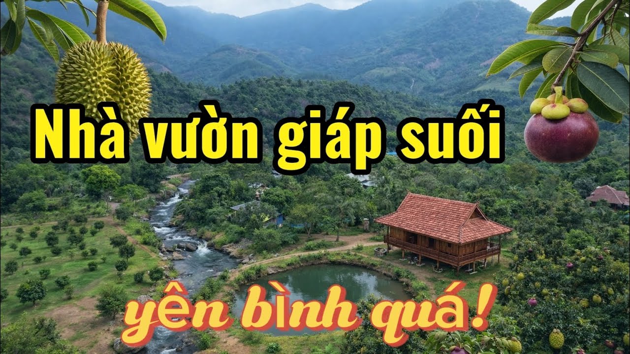 Nhà vườn sầu riêng ao cá giáp suối yên bình quá! ở lâm đồng vừa ở vừa nghỉ dưỡng ai củng mê.