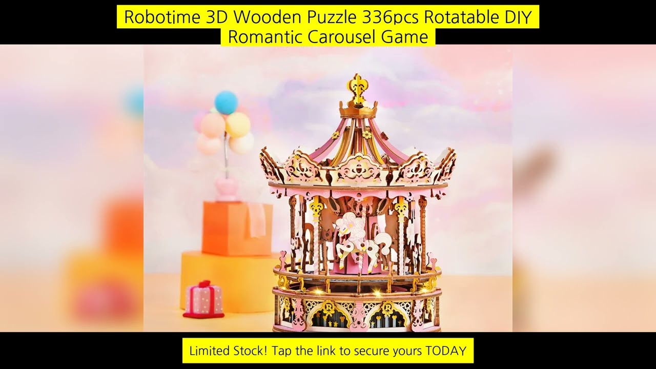 Robotime 3D Wooden Puzzle 336Pcs Rotatable Diy Romantic Carousel Game Gift For
