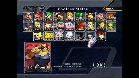 Super Smash Bros. Melee Debug Menu - Characters Select Screen