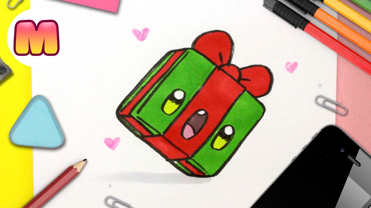 COMO DIBUJAR UN REGALO DE NAVIDAD KAWAII ❤️ Dibujos kawaii faciles - Dibujos  de Navidad - thptnganamst.edu.vn