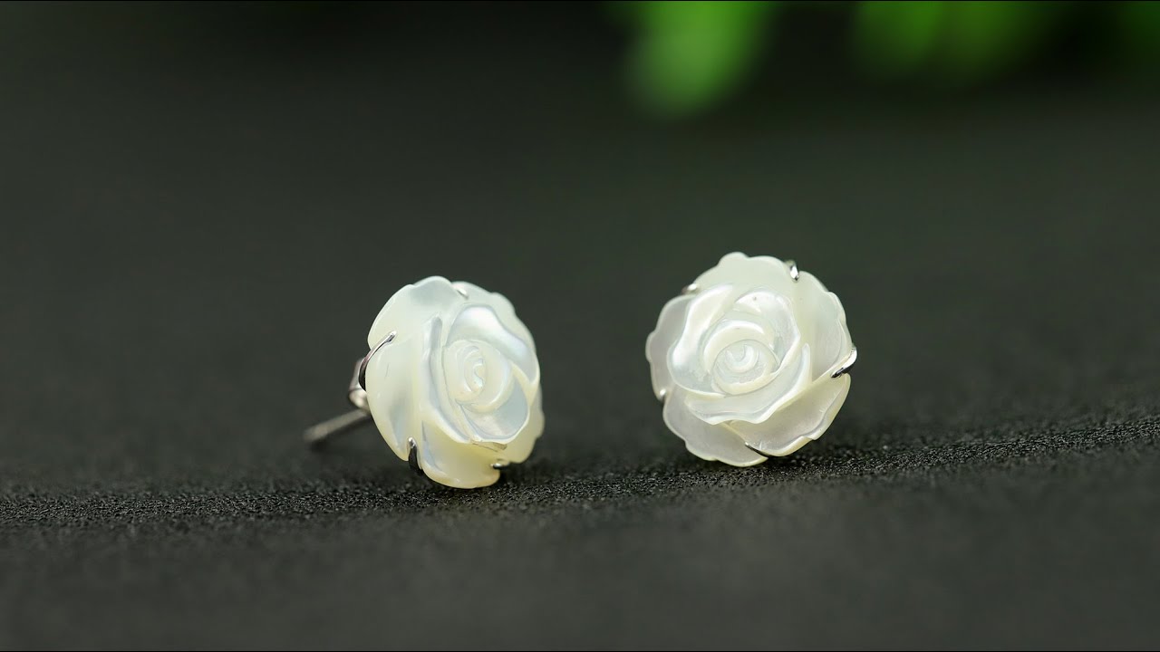 LUXYIN JEWELRY | Natural Shell Rose Flower Stud Earrings | Handmade Jewelry