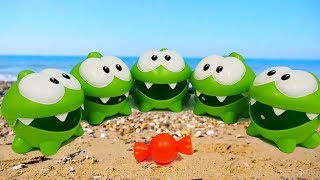 Om Nom Toys & Toy Cars On The Beach. Toy Videos For Kids.