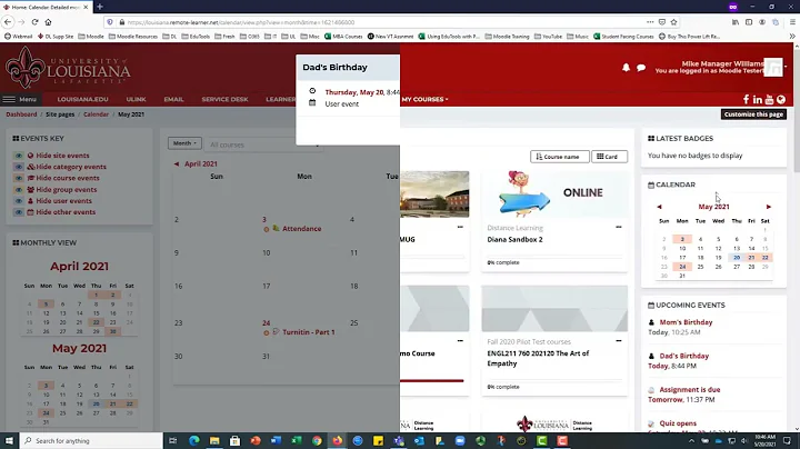 Staying on track through the Moodle calendar