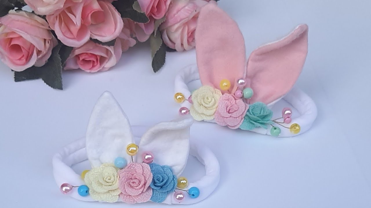 Coleção Páscoa/ tiara coelinho na meia de seda  sem costura com feltro no arame.