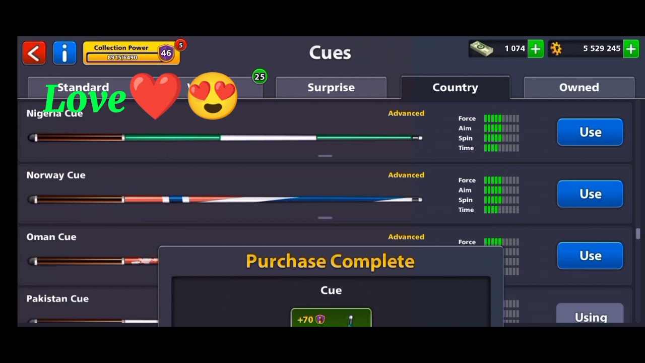Buy All Country Cues Total 73 Country cue open in 8Ball Pool❤️