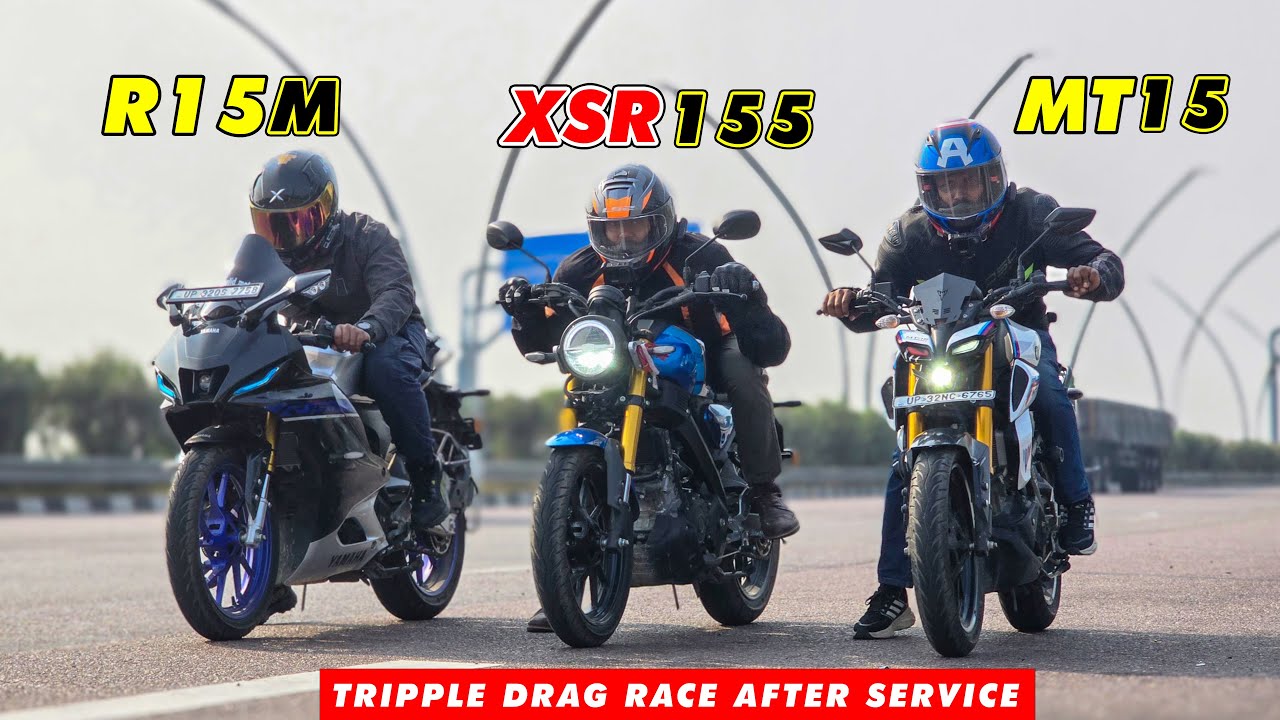 YAMAHA XSR 155 After First Service vs R15M Carbon Edition vs MT-15 | Triple Threat Race