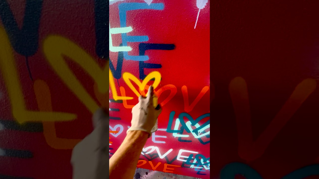 Museum art gallery collected artist work in progress big giant canvas spray paint painting 8x7 feet