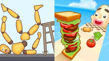 Kick & Break The Ragdoll Games vs Sandwich Runner All Levels Gameplay Android, iOS P84