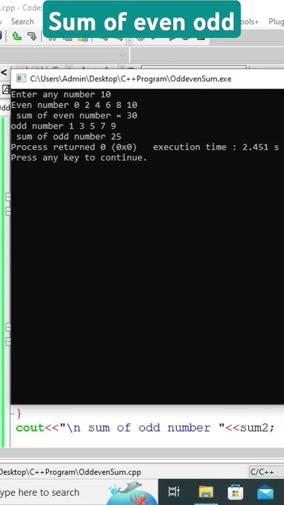 Sum of even and odd number in a single program in c++#coding #c++#viral ...