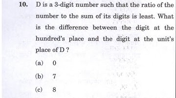 CSAT 2023 :-D is a 3-digit number such that the ratio of the number to the sum of its digits is ……