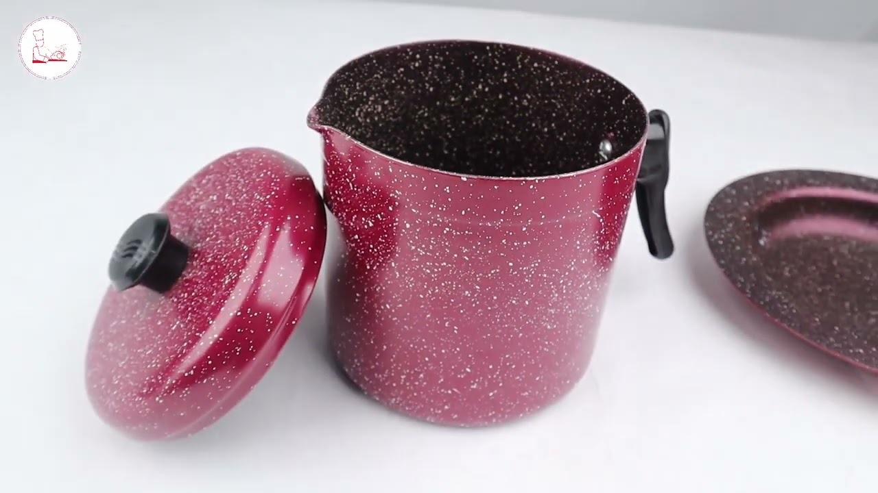 Chef Premium Quality Turkish Granite Coating Maroon Milk Pot With Lid &Tray / Majestic Chef Cookware