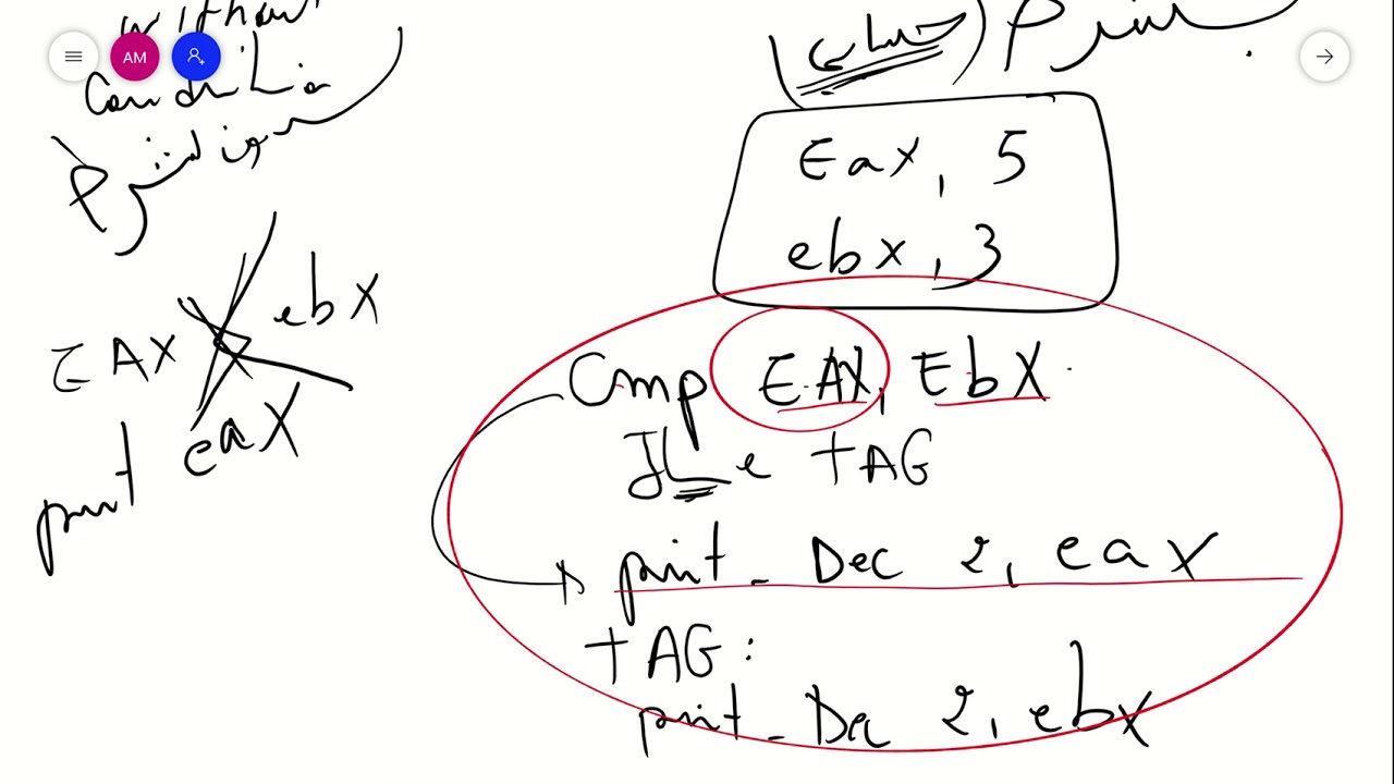 Assembly jump لغة التجميع مقارنة بين سجلين