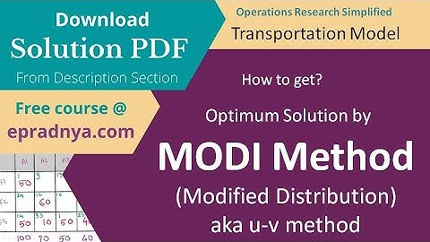 Transportation problem MODI method | U V method with Optimal Solution | Solution PDF