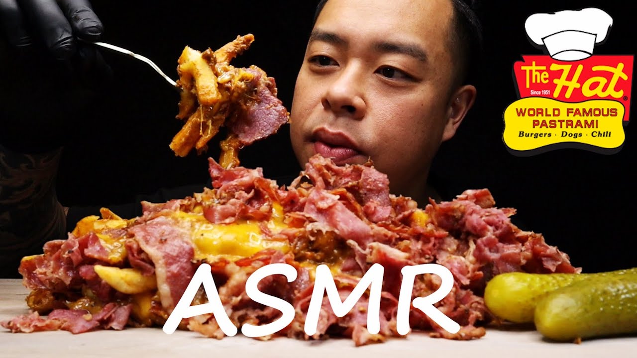 ASMR CRAVING LOADED PASTRAMI CHILI CHEESE FRIES FROM THE HAT YouTube