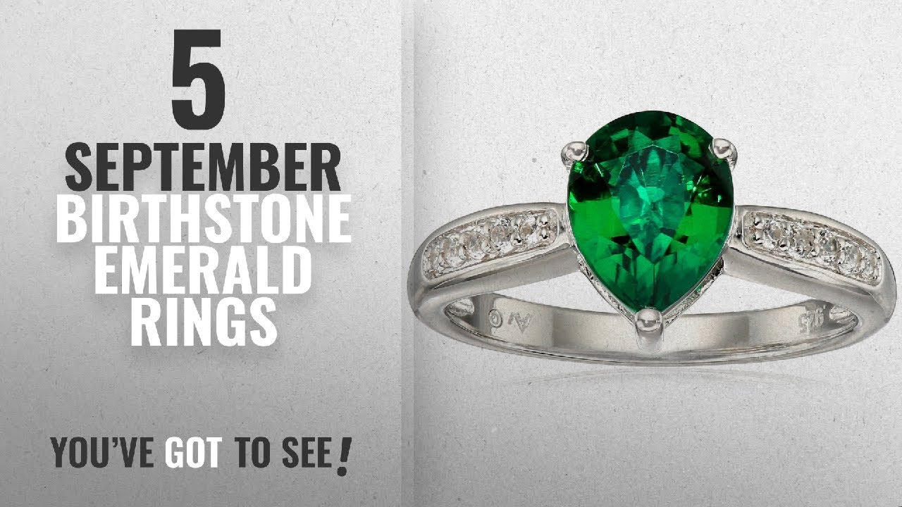 10 Best September Birthstone Emerald Rings: Sterling Silver Pear Created Emerald and Created