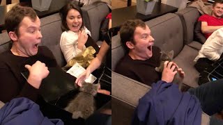 Excited Husband Surprised With Adorable Kitten