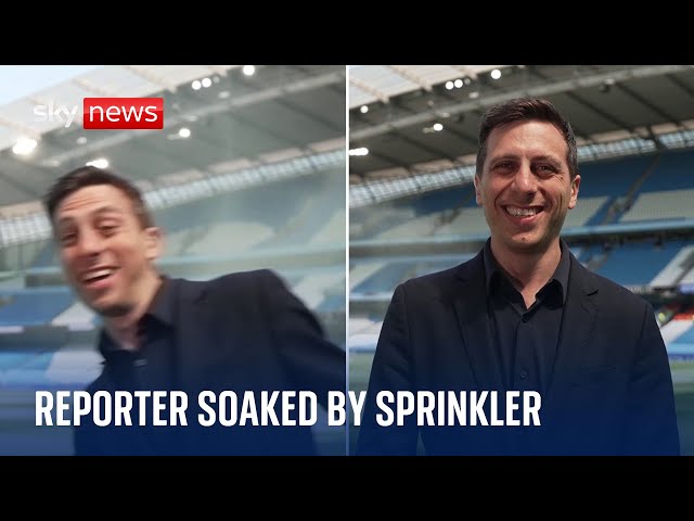 Premier League final-day: City making a dash for the title as reporter dashes away from sprinkler